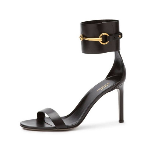 Gucci Shoes - Gucci Ursula Heels Horsebit 37 Leather Black Ankle Strap Cage Sandal